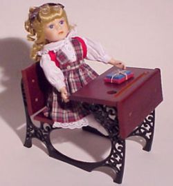 Porcelain Doll with School Desk