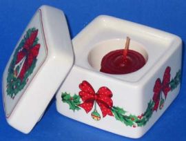 CHRISTMAS 3 SQUARE CERAMIC CANDLE HOLDER with LID!