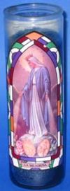 PRAYER TO THE VIRGIN MARY-CANDLE IN PAINTED GLASS HOLDER