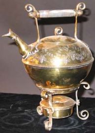 BEAUTIFUL BRASS CARVED TEAPOT WITH WARMER STAND