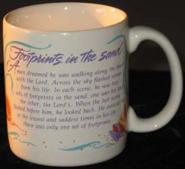 INSPIRATIONAL FOOTSTEPS IN THE SAND COFFEE MUG