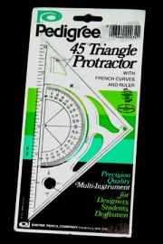 45 DEGREE TRIANGLE PROTRACTOR WITH FRENCH CURVES & RULER