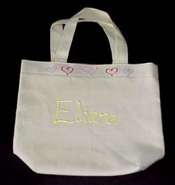 IVORY CANVAS TOTE BAG with Eliana in yellow +Handpainted Decorat