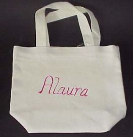 IVORY CANVAS TOTE BAG WITH ALAURA IN PINK LETTERING
