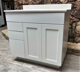 36" Craftsman Bathroom Vanity in Designer White with 3 Drawers